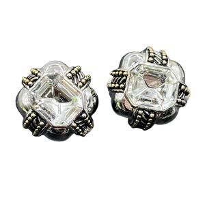 Vintage Silver Tone and Gold Tone Large Rhinestone Button Clip On Earrings